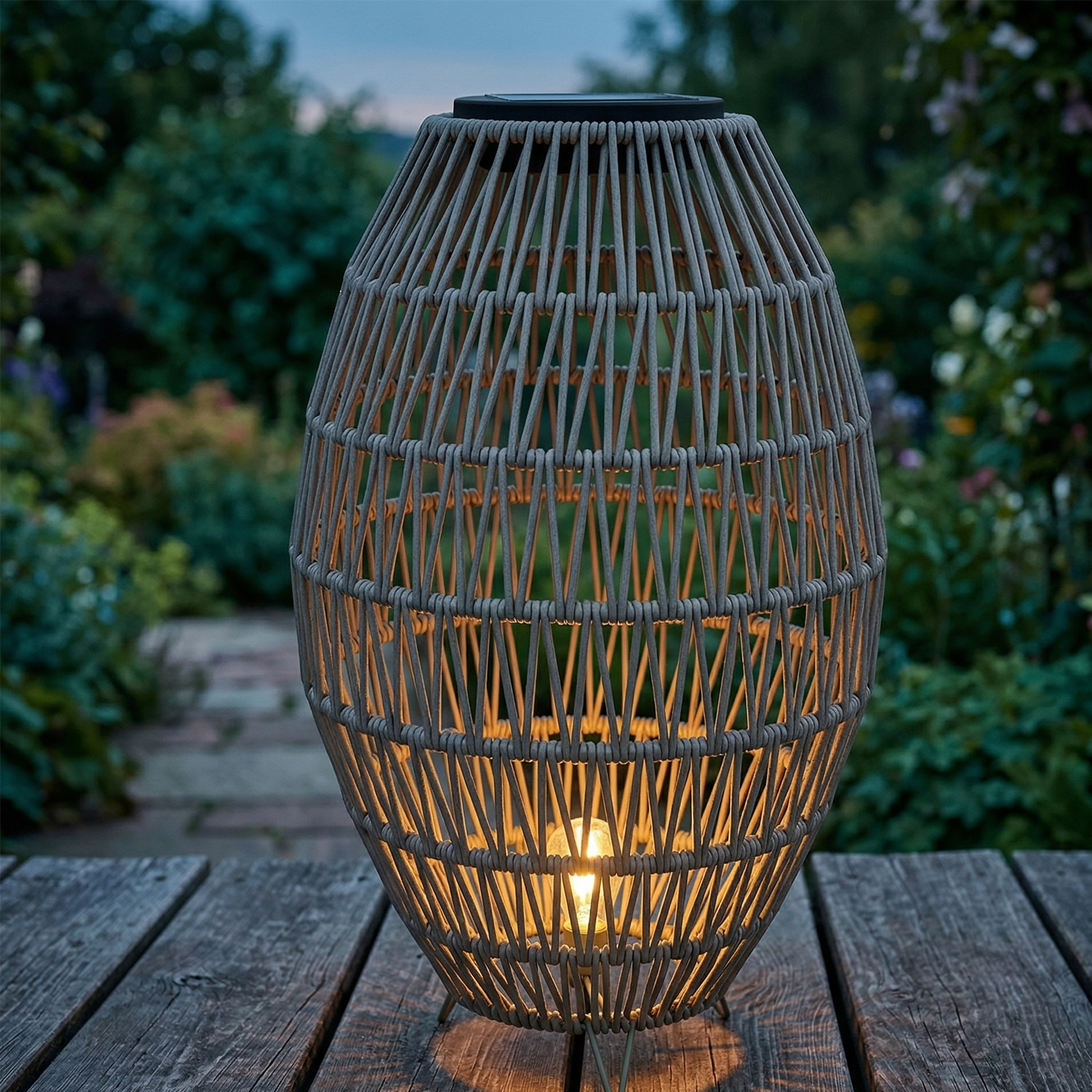 Solar Rattan Lantern – Compact (51cm)