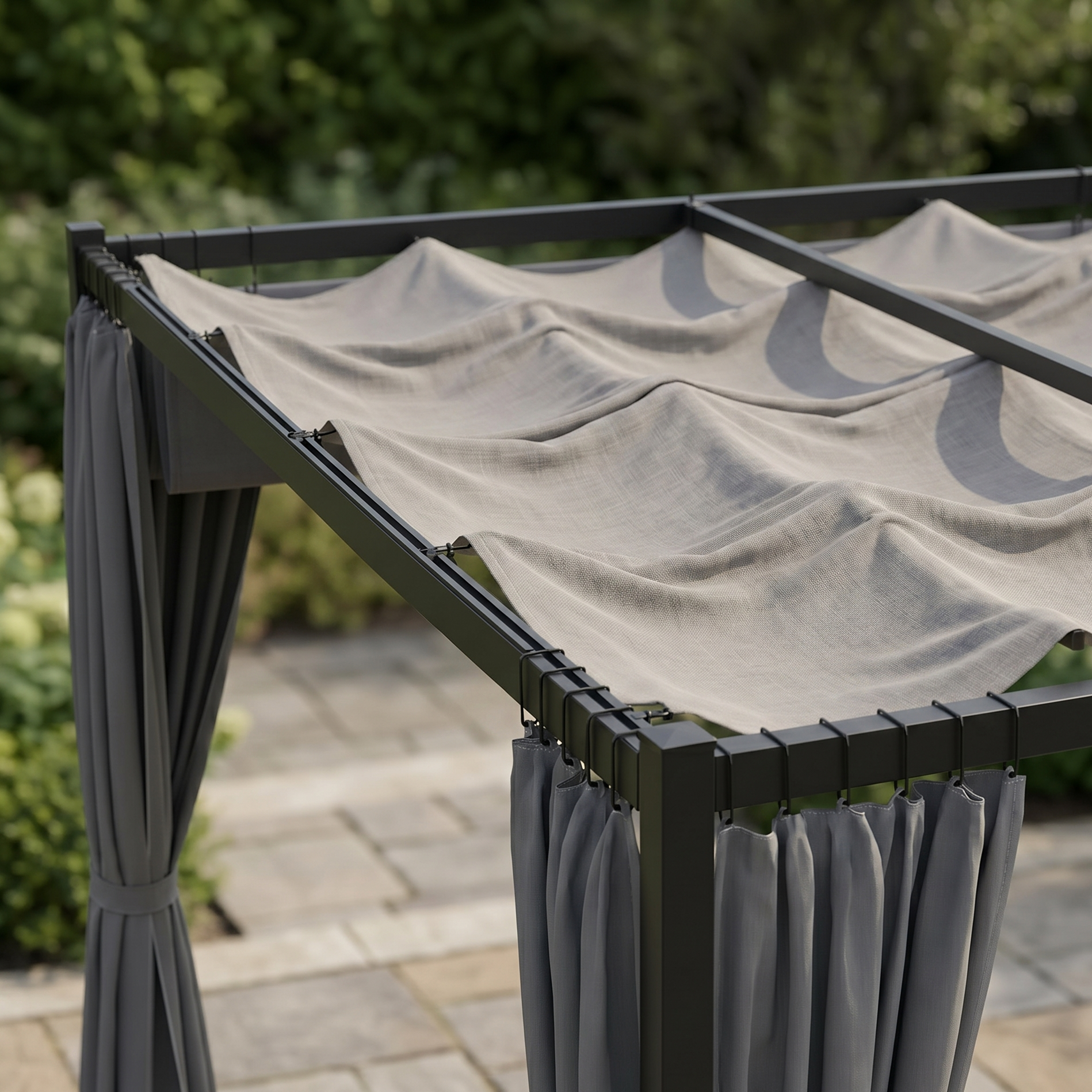 Outdoorhavens Retractable Pergola with Curtains
