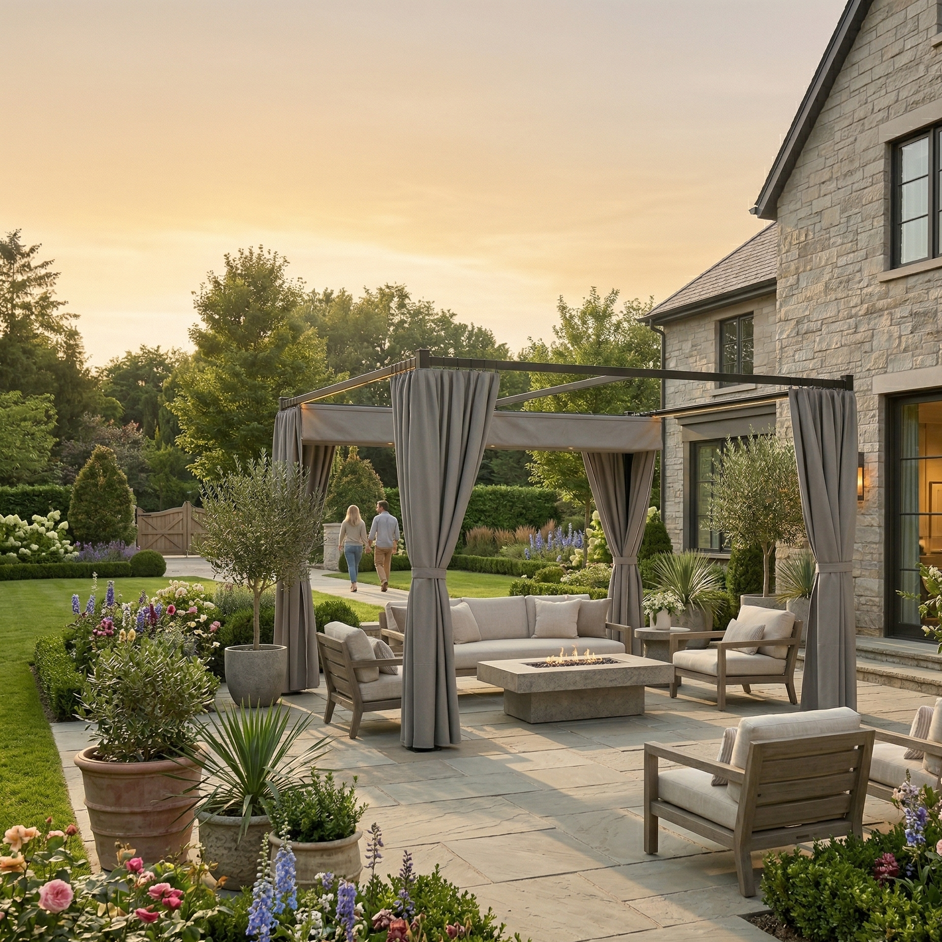 Outdoorhavens Retractable Pergola with Curtains