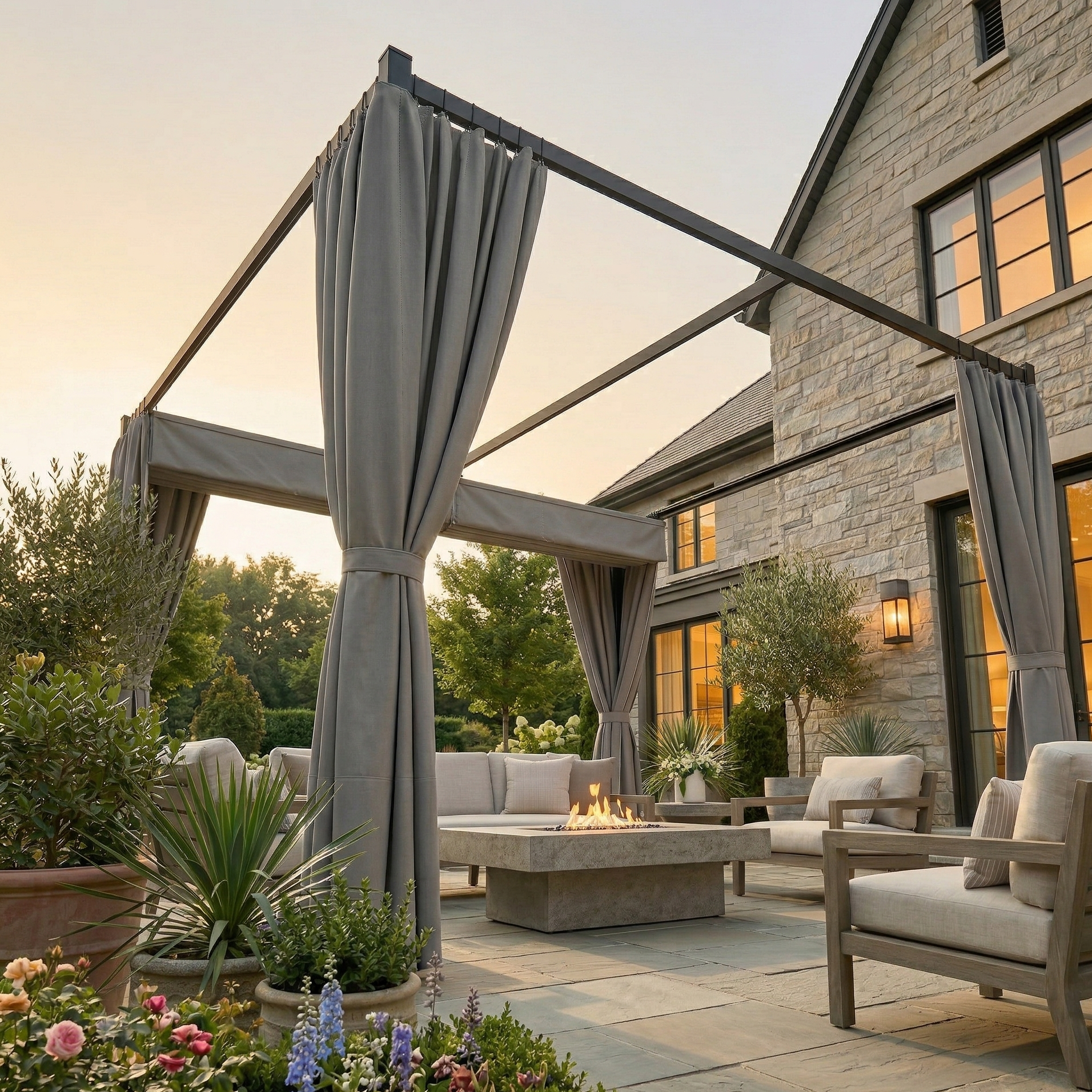 Outdoorhavens Retractable Pergola with Curtains