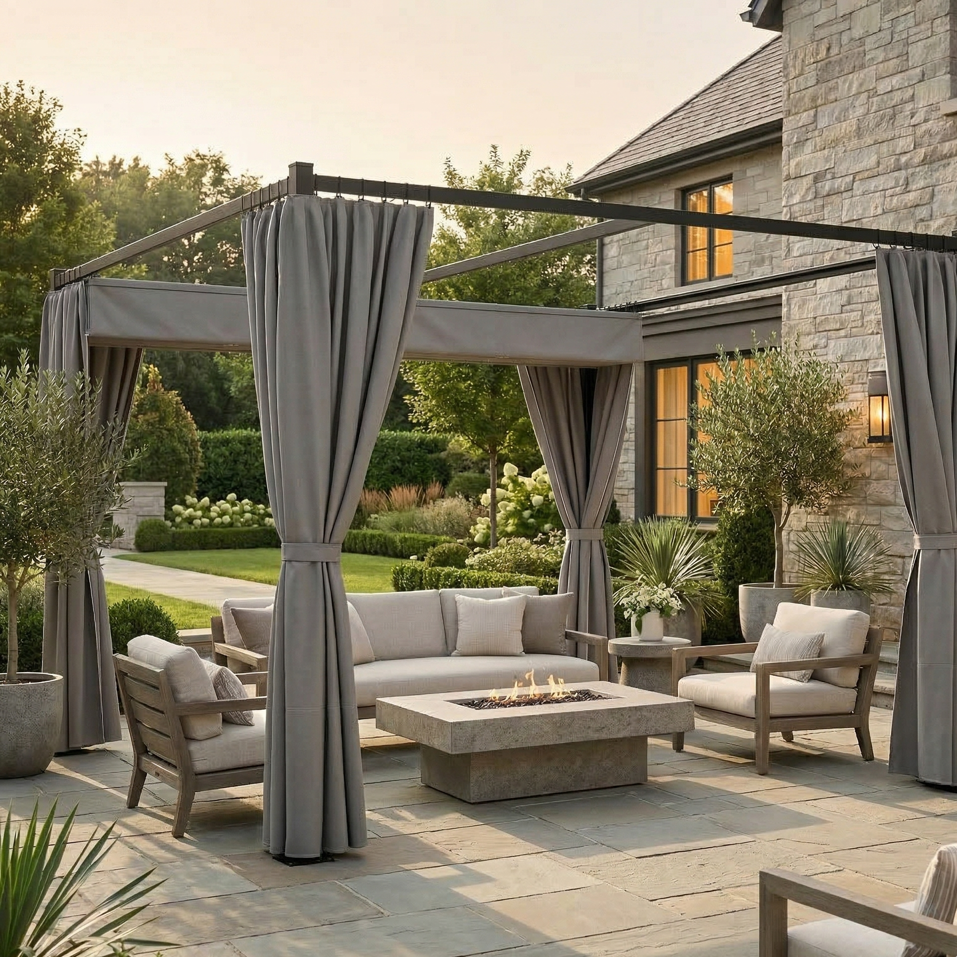 Outdoorhavens Retractable Pergola with Curtains