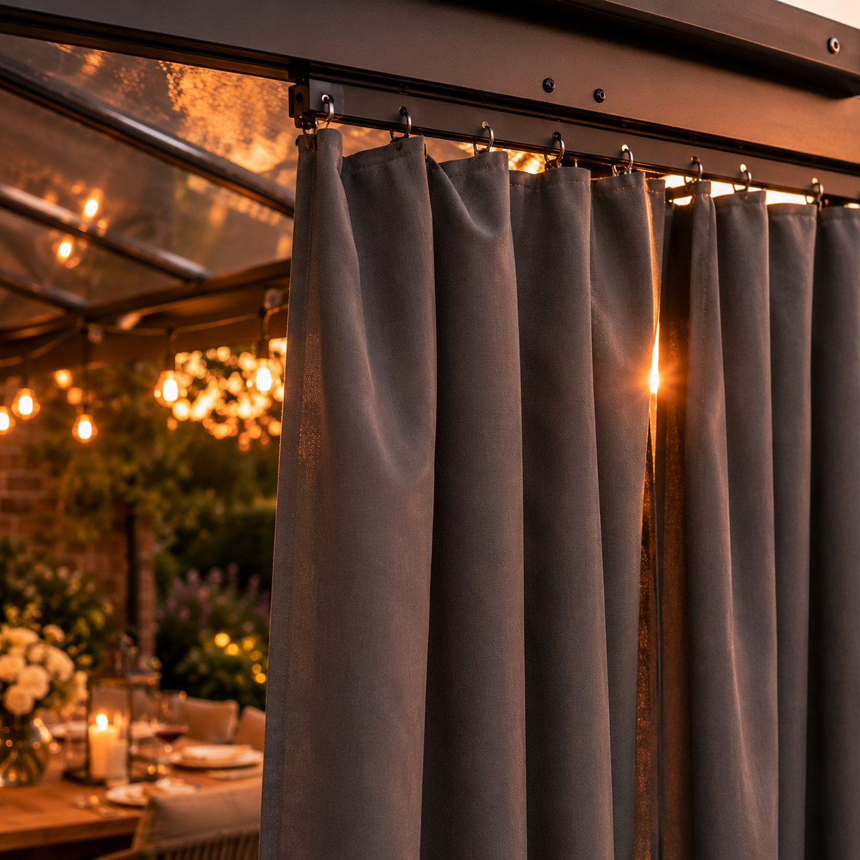 OutdoorHavens Lean-To Pergola — With Curtains