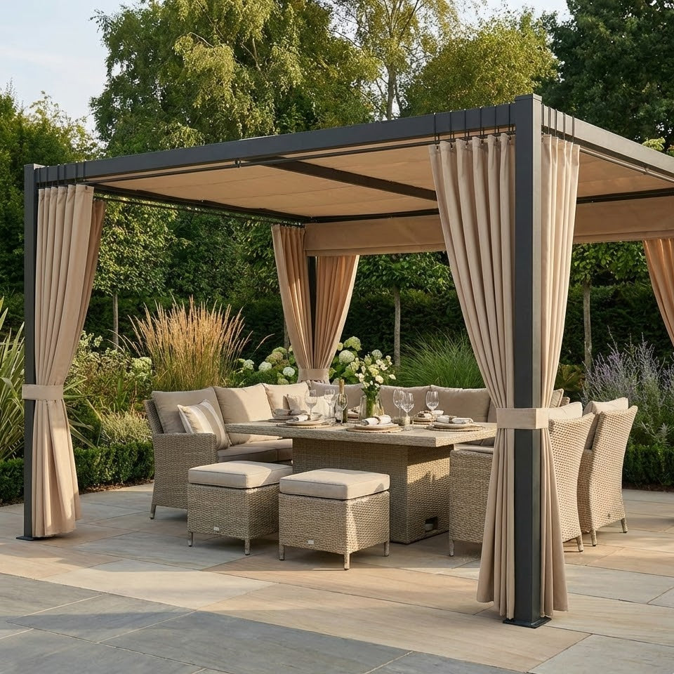 Outdoorhavens Retractable Pergola with Curtains