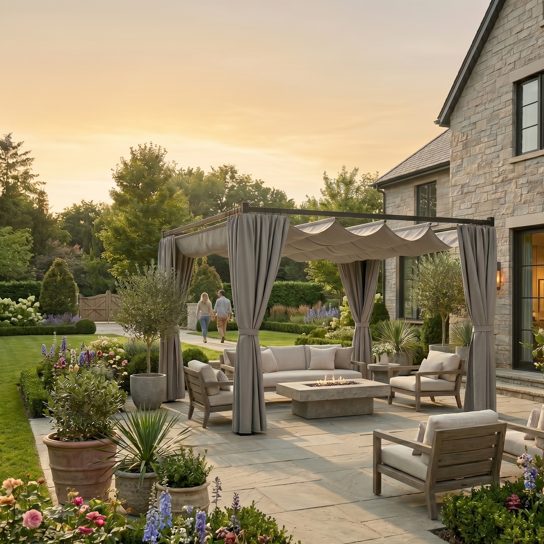 Outdoorhavens Retractable Pergola with Curtains