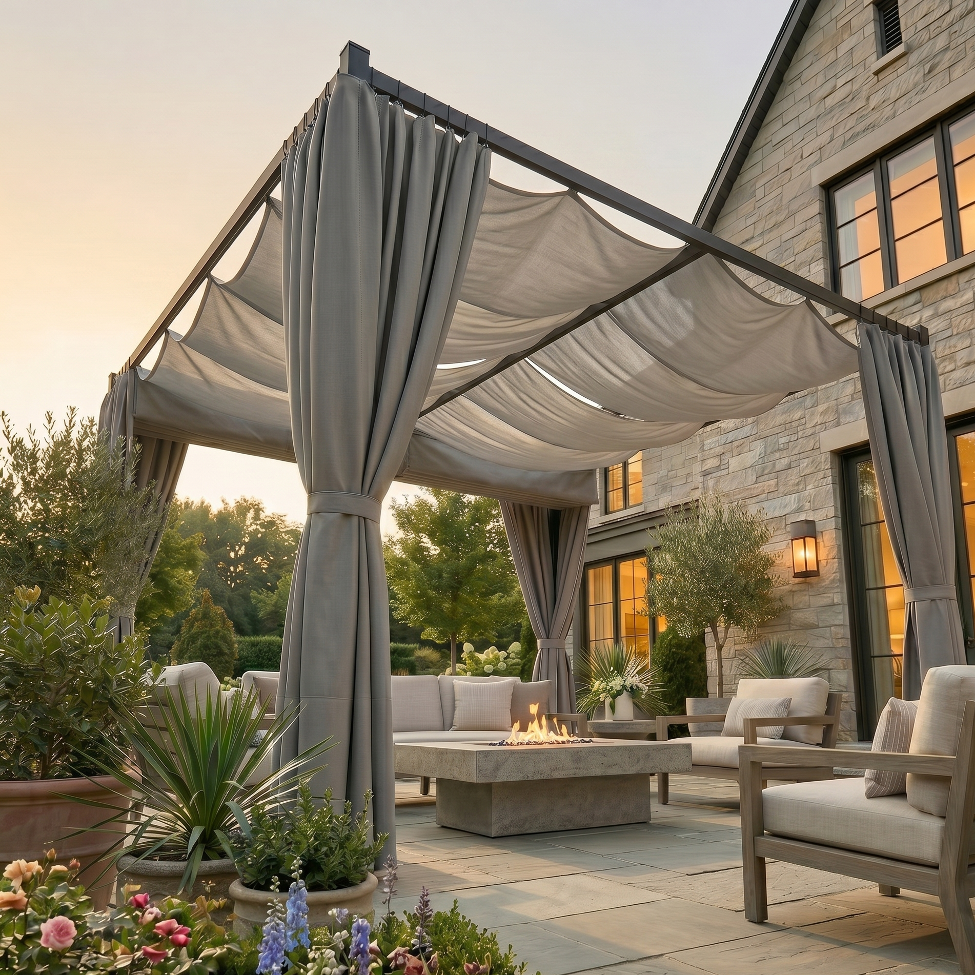 Outdoorhavens Retractable Pergola with Curtains